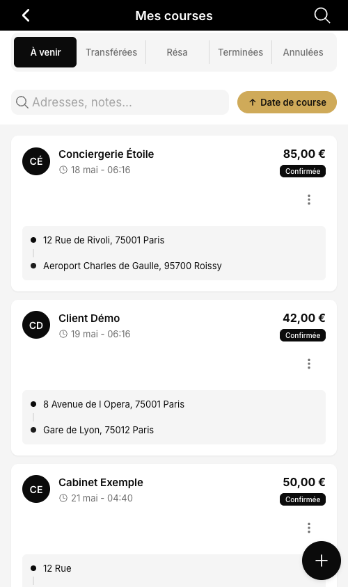 Liste « Mes courses » dans lapplication Mastro