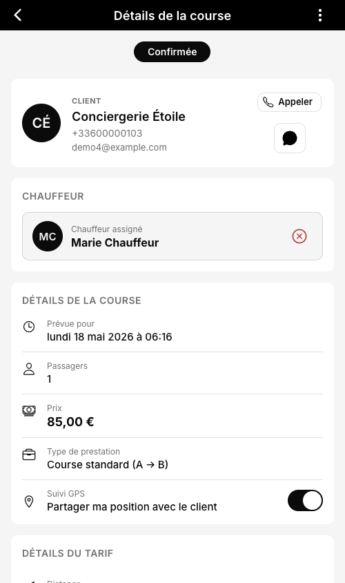 Ligne « Péages » dans le détail du tarif dune course