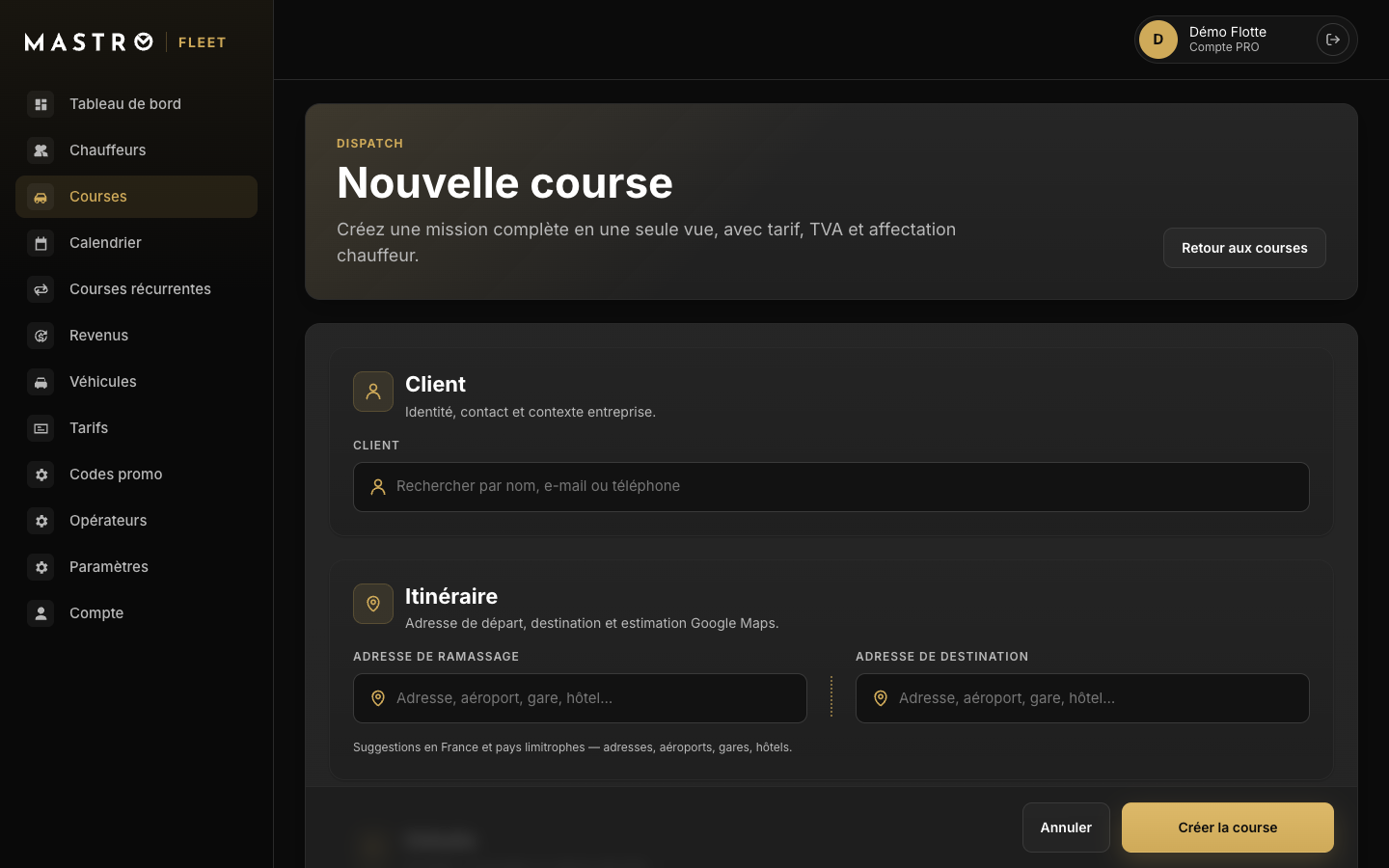 Création dune nouvelle course avec tarification automatique