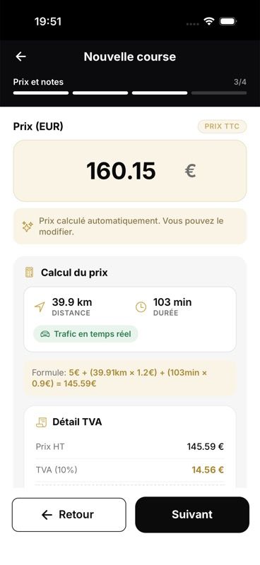 Calcul automatique du prix d'une course dans l'application Mastro